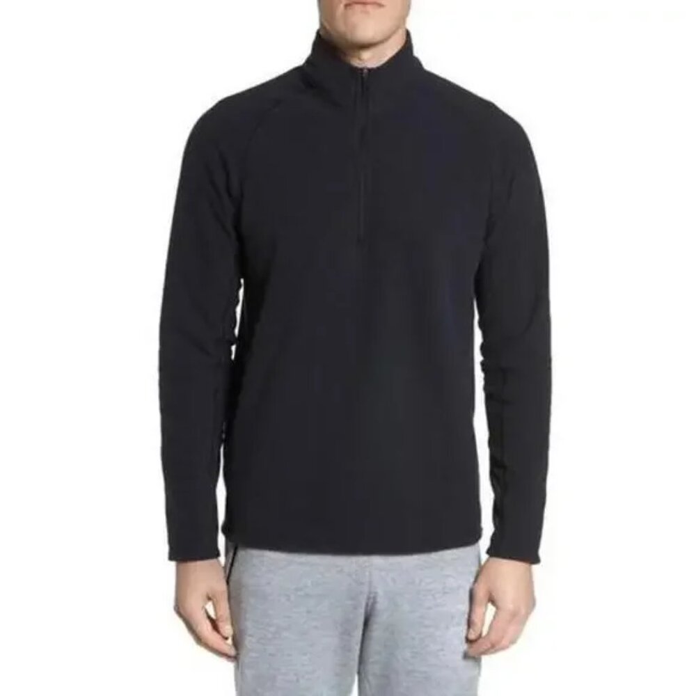 ZELLA MEN'S QUARTER ZIP ATHLETIC FLEECE PULLOVER BLACK NWT